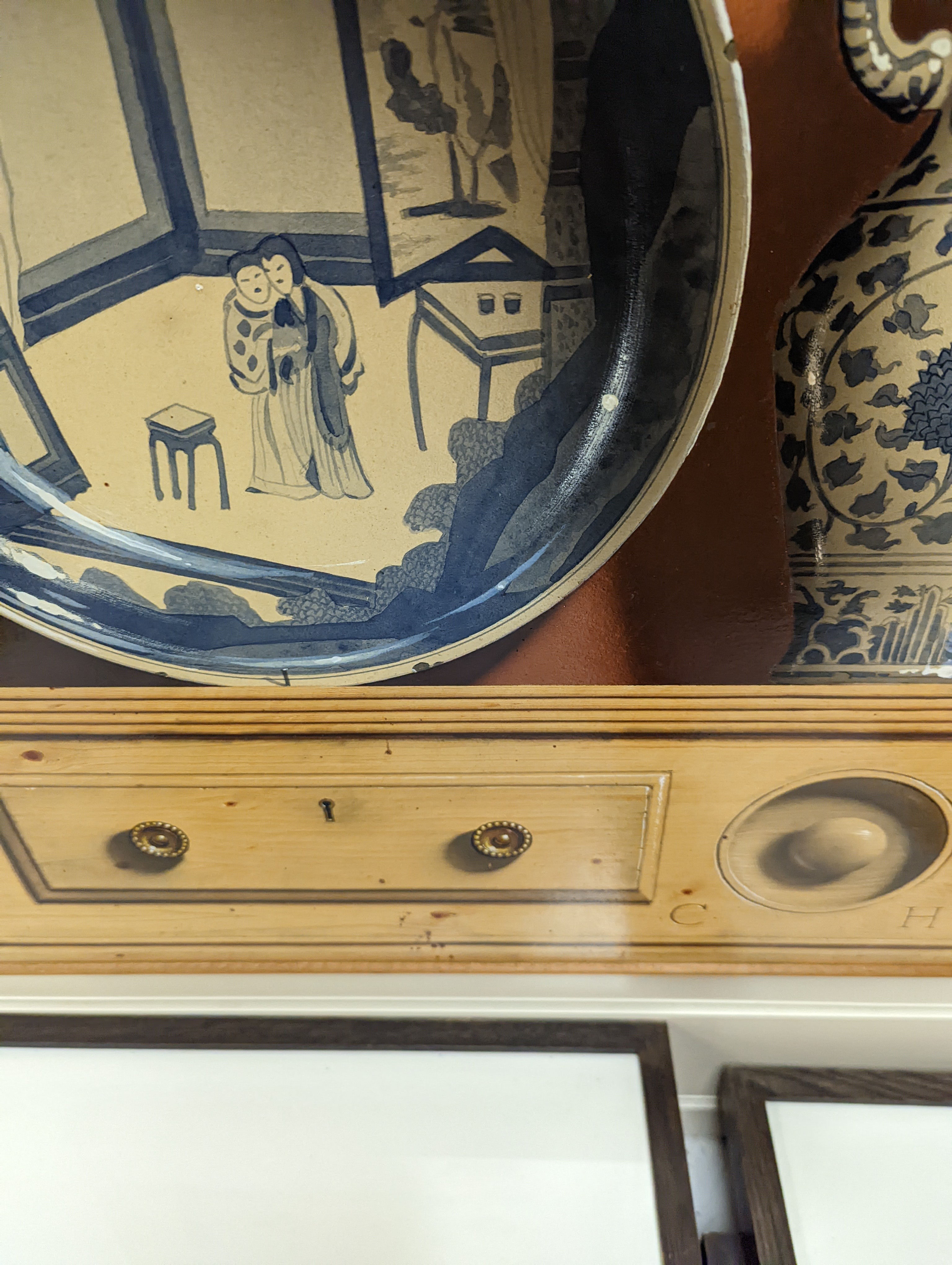Frederick Clifford Harrison (1901-1984), oil on board, 'Chinese plates and vase from The David Foundation', initialled, 1970 Stacey Mark label verso, 54 x 79cm